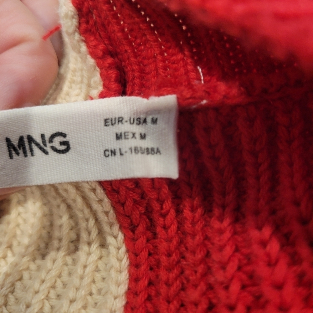 Mng Size M Red/Beige Colorblock Statement Sweater - image 7